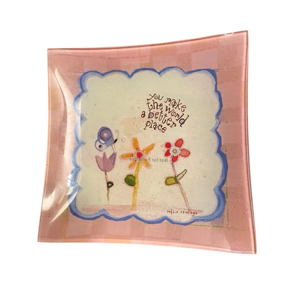 Natural Life Glass Trinket Tray “You make the world a better place” floral